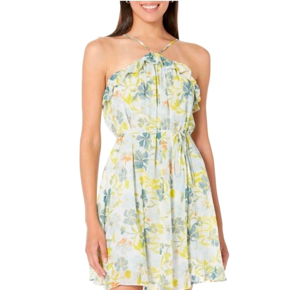 NWT Joie Uma Cerulean Floral Silk Chiffon Halter Dress M - Picture 2 of 10